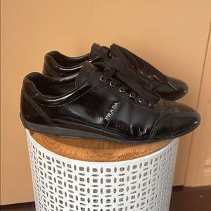 Prada Black Patent Leather Low-Top Sneakers